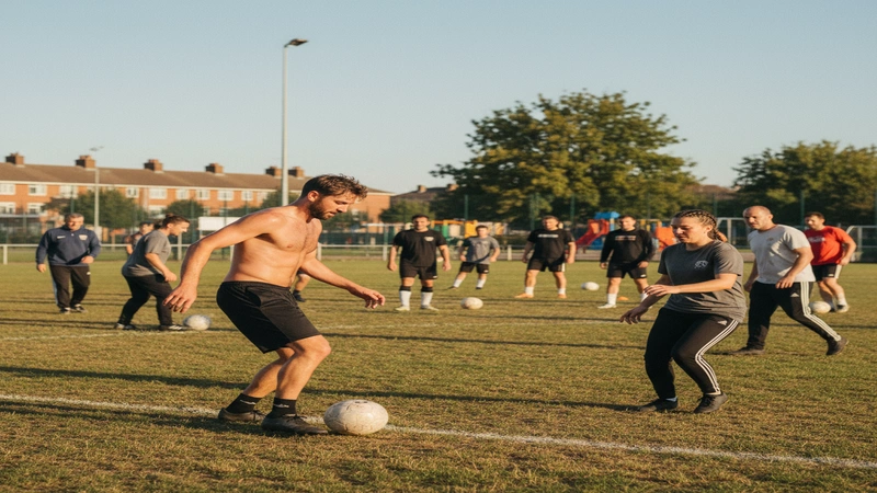 Local community football pitch with players training