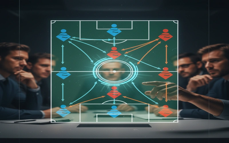 Tactical analysis diagram showing team formation and player positions during match